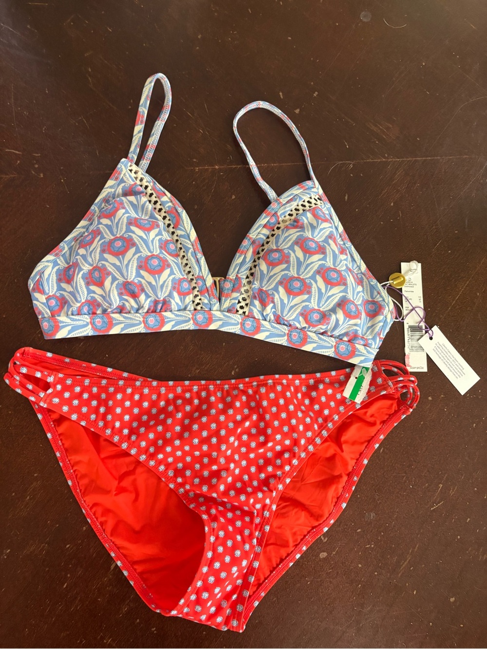 Tory Burch Floral Blue & Red Two-Piece Bikini